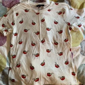 light weight soft shirt with ramen drawings on it